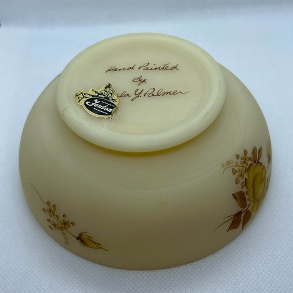 Hand-Painted Fenton Covered Custard Glass Candy Dish - Picture 3 of 6